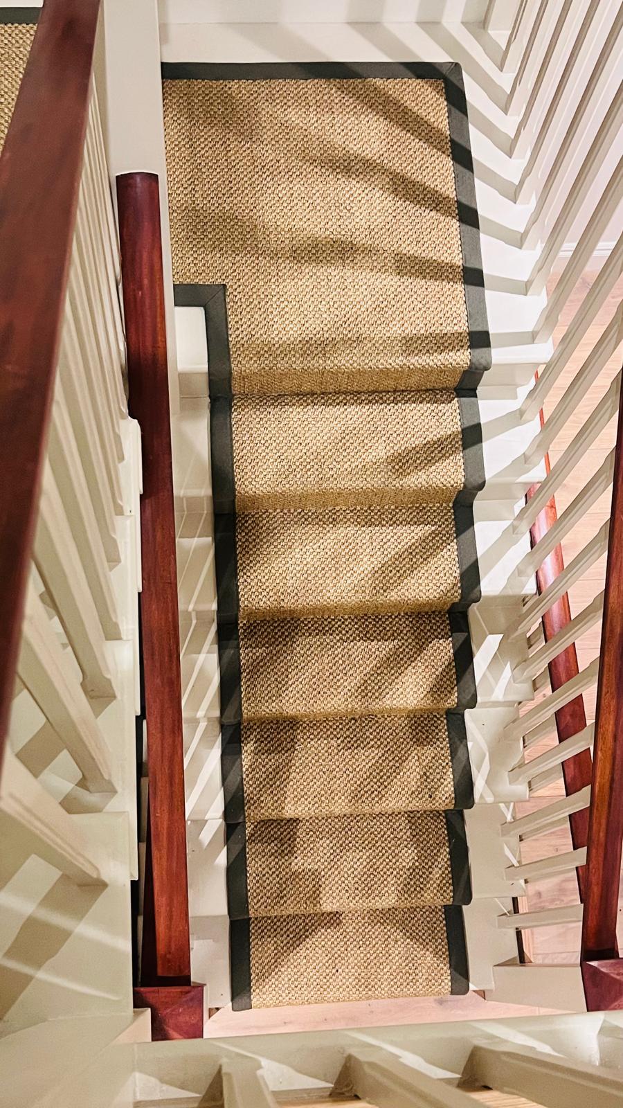 Sisal stair runner with green binding