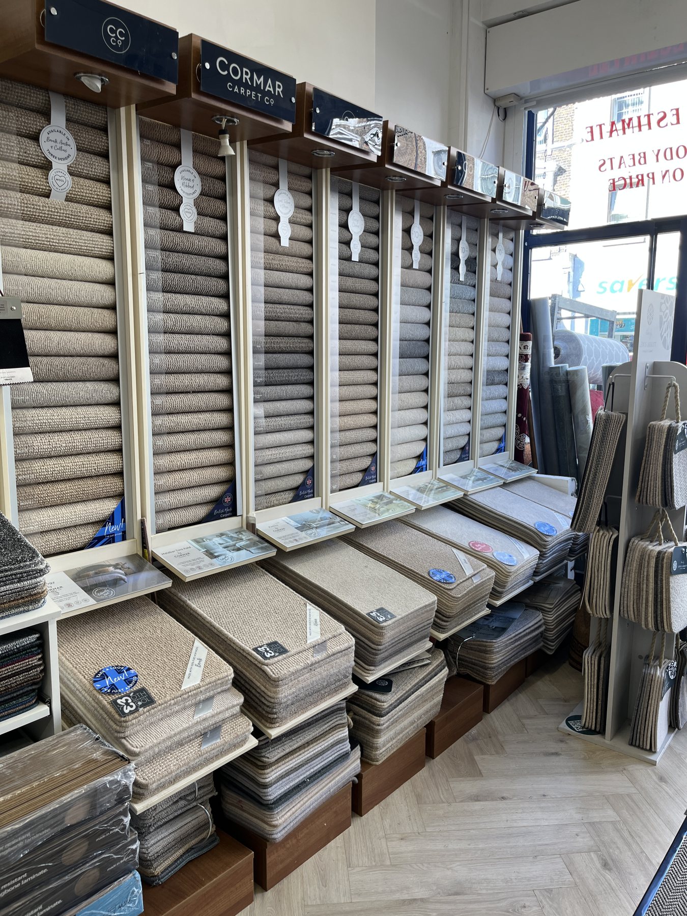 Cormar carpet samples displayed in The Waldorf Carpets showroom