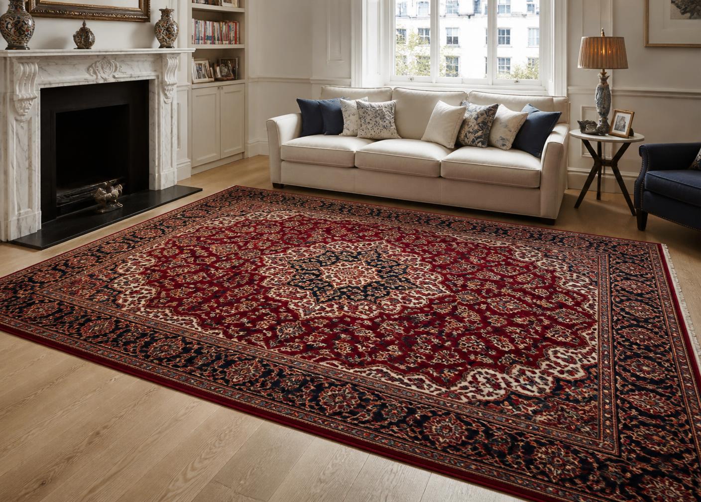 Traditional Persian medallion rug in a London living room